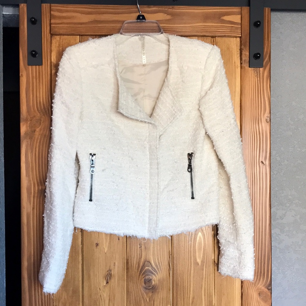 Ivory Tweed Moto Blazer